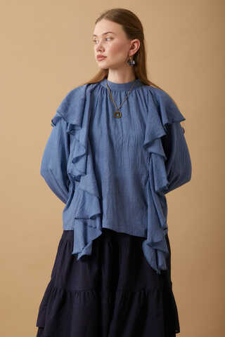 Volanlı Blouse Indigo - 4