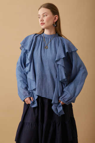 Volanlı Blouse Indigo - 5
