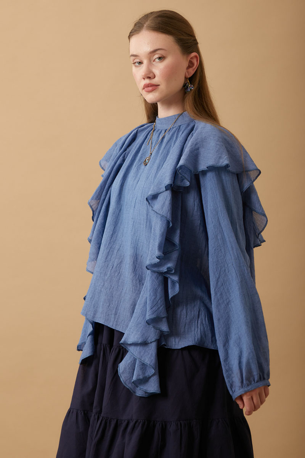 Volanlı Blouse Indigo - 6