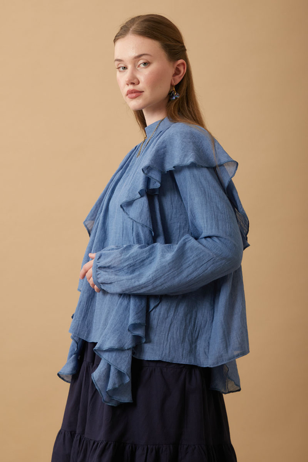 Volanlı Blouse Indigo - 3