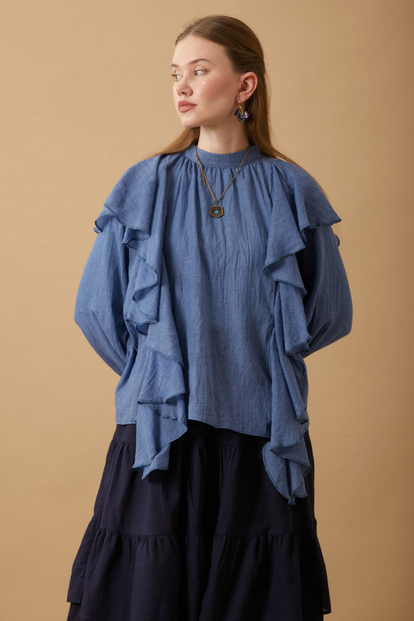 Volanlı Blouse Indigo - 4