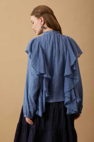 Volanlı Blouse Indigo - 8