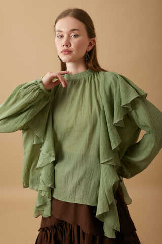 Volanlı Blouse Soft Green - 6