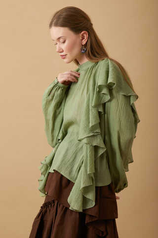 Volanlı Blouse Soft Green - 5