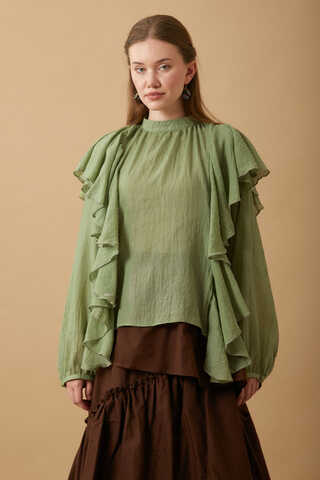 Volanlı Blouse Soft Green - 7
