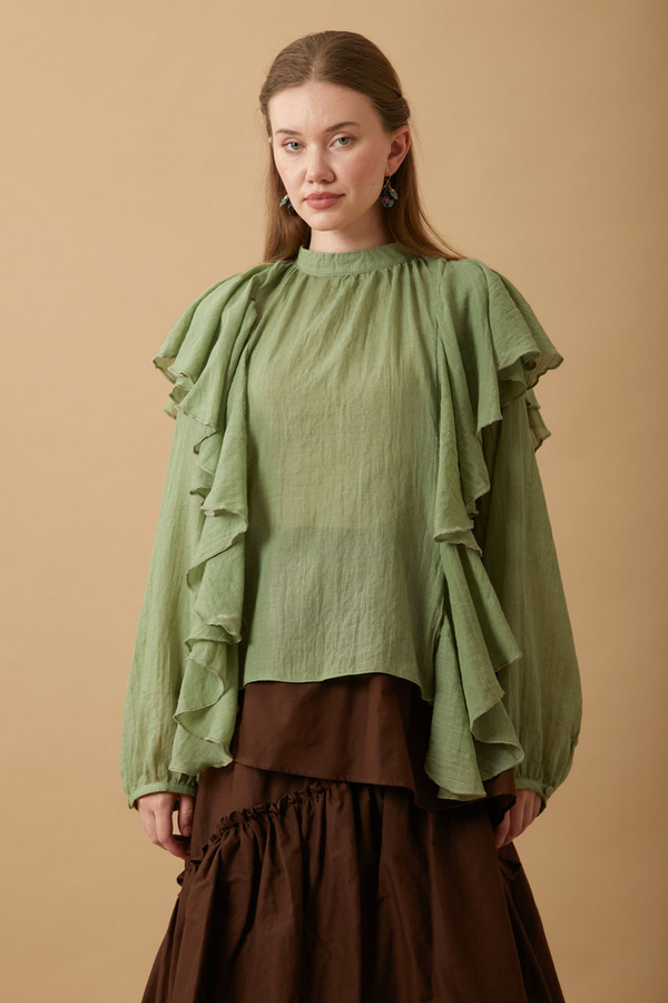 Volanlı Blouse Soft Green - 7