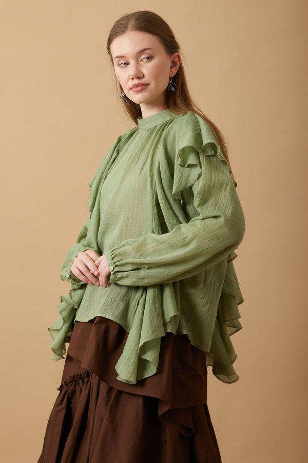 Volanlı Blouse Soft Green - 1