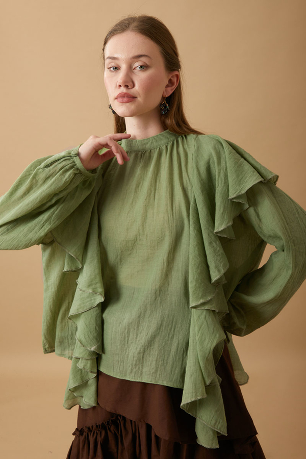 Volanlı Blouse Soft Green - 6