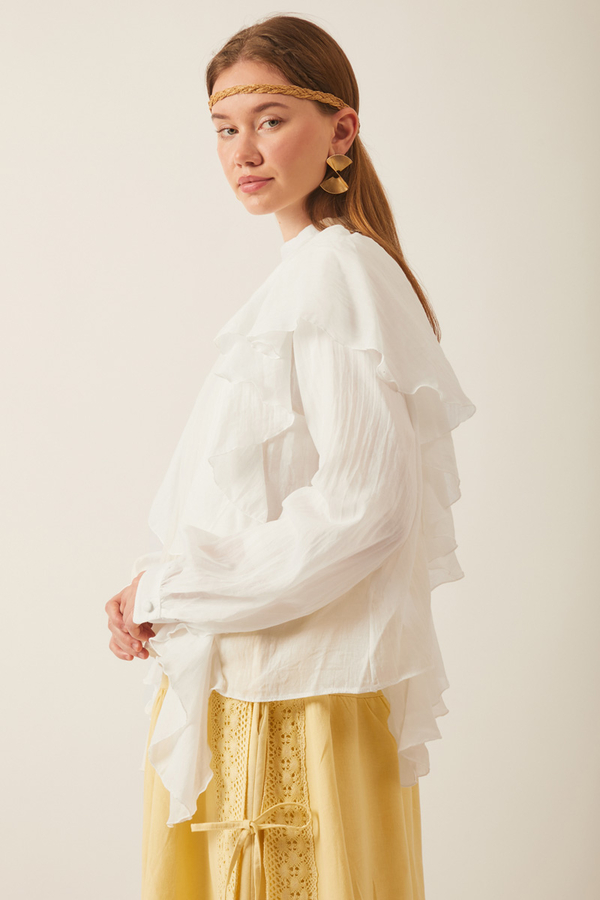 Volanlı Blouse White - 3