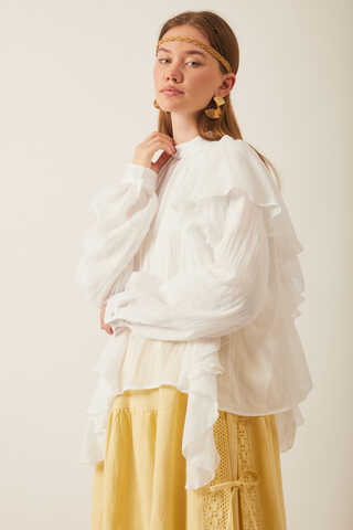 Volanlı Blouse White - 6