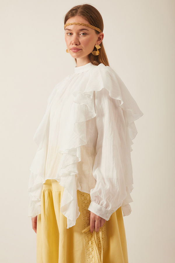 Volanlı Blouse White - 2