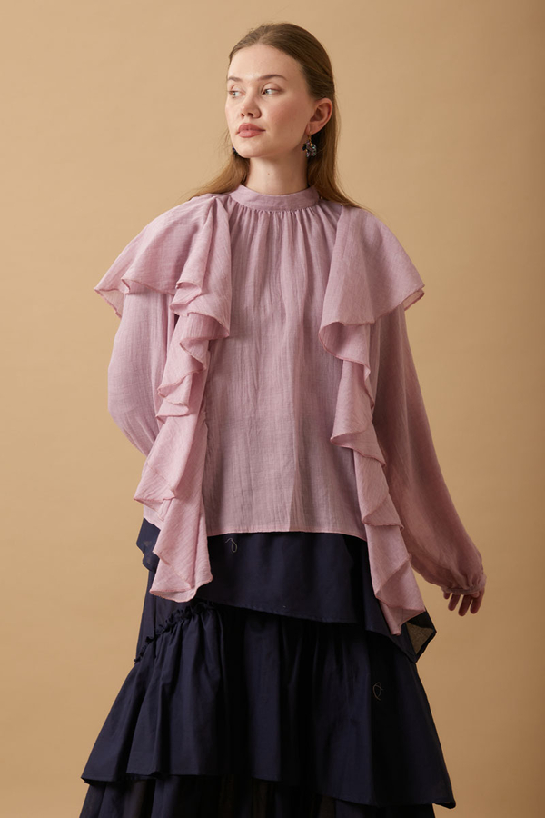 Volanlı Bluz Pudra - 4