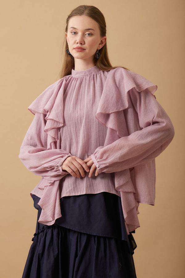 Volanlı Bluz Pudra - 5