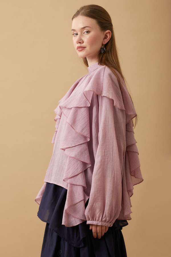 Volanlı Bluz Pudra - 8