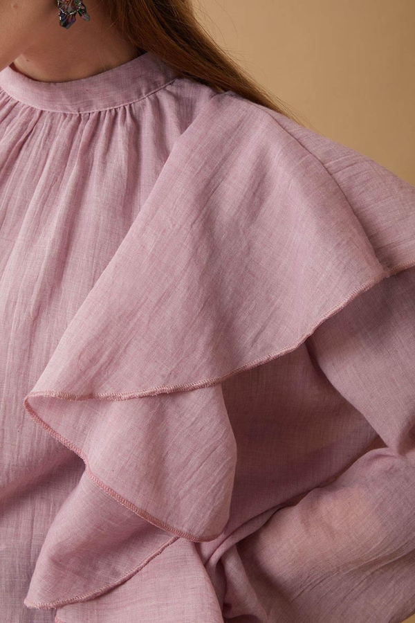Volanlı Bluz Pudra - 6