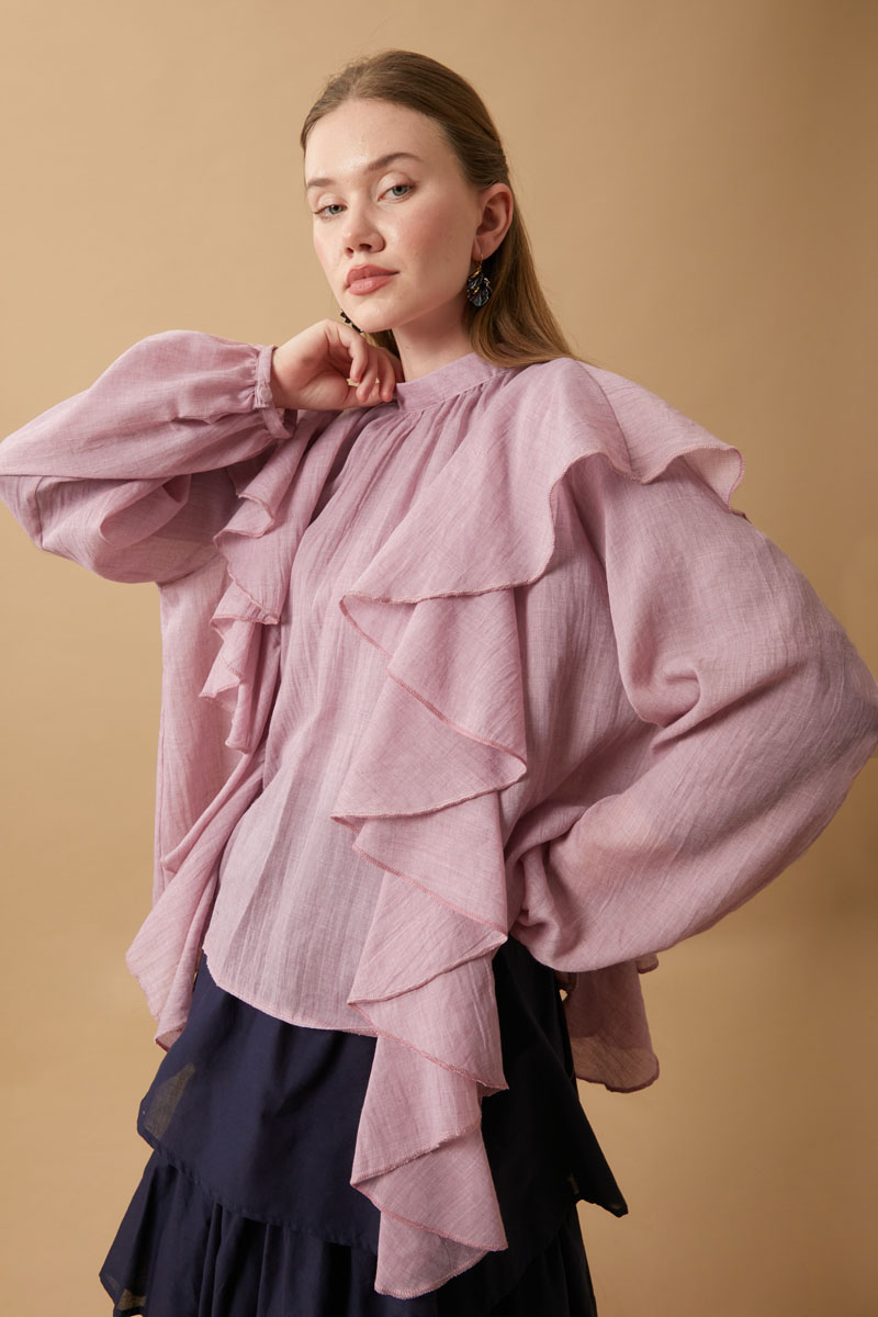 Volanlı Bluz Pudra