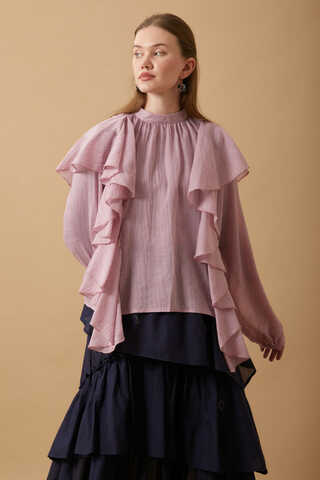 Volanlı Bluz Pudra - 4
