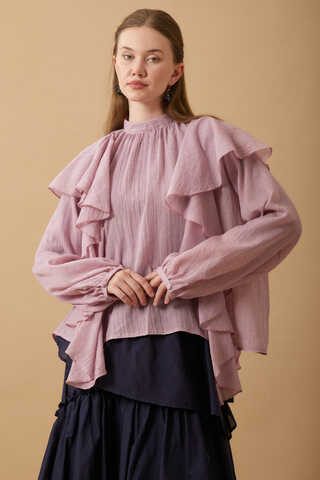 Volanlı Bluz Pudra - 5