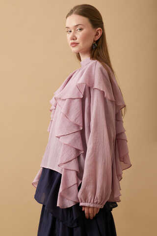 Volanlı Bluz Pudra - 8