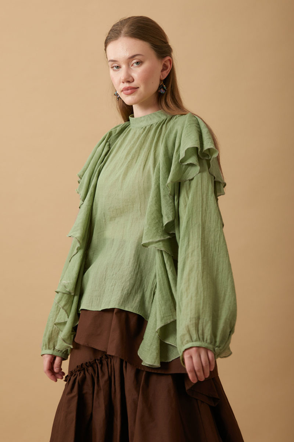 Volanlı Bluz Soft Yeşil - 9