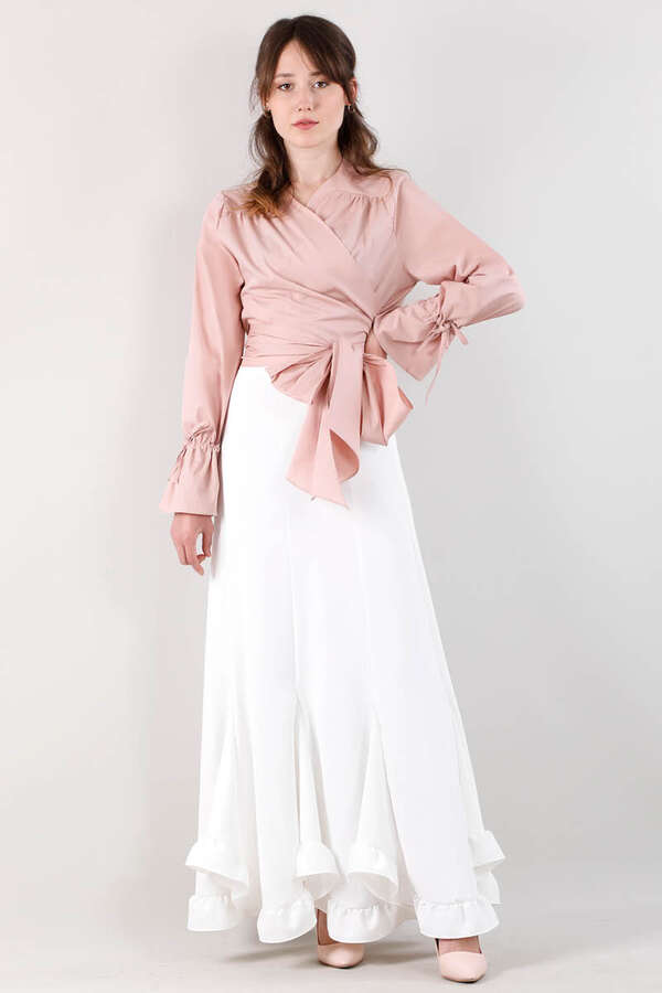 Volanlı Fırfırlı Etek Kırık Beyaz - 1