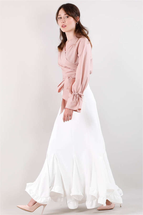 Volanlı Fırfırlı Etek Kırık Beyaz - 3