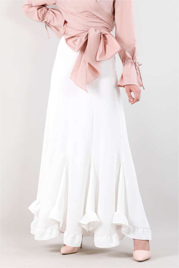 Volanlı Fırfırlı Etek Kırık Beyaz - 2
