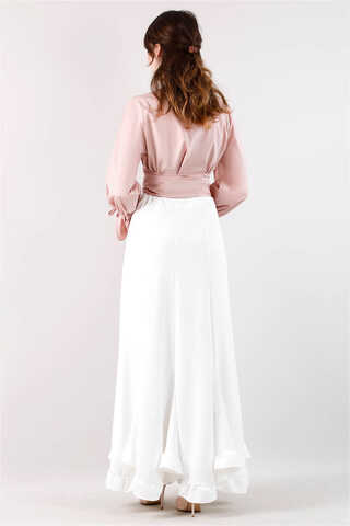 Volanlı Fırfırlı Etek Kırık Beyaz - 4