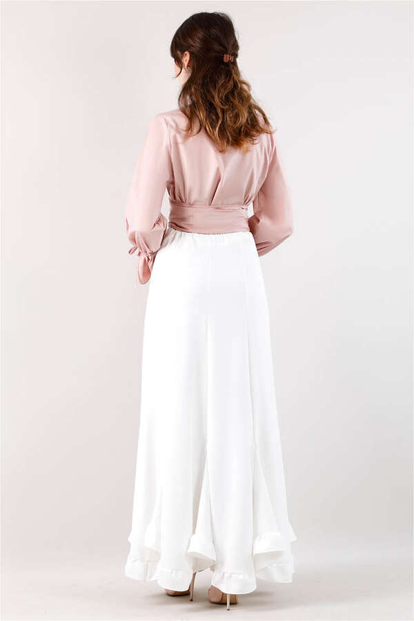 Volanlı Fırfırlı Etek Kırık Beyaz - 4