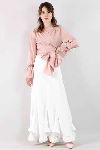 Volanlı Fırfırlı Etek Kırık Beyaz - 1