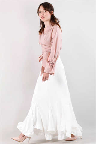 Volanlı Fırfırlı Etek Kırık Beyaz - 3