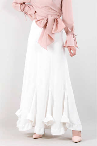 Volanlı Fırfırlı Etek Kırık Beyaz - 2