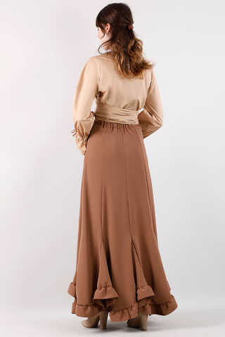 Volanlı Fırfırlı Etek Çikolata Kahve - 3