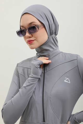 Volanlı Tesettür Mayo Takım Gri - 6