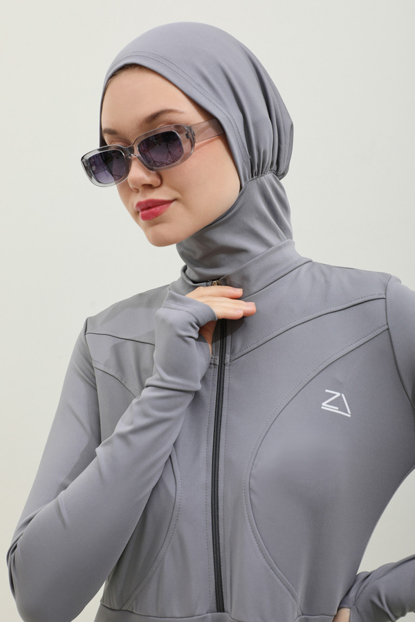 Volanlı Tesettür Mayo Takım Gri - 6