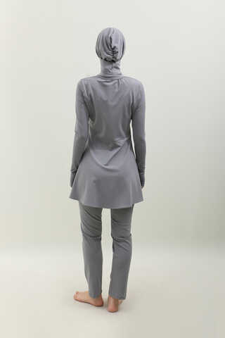 Volanlı Tesettür Mayo Takım Gri - 8