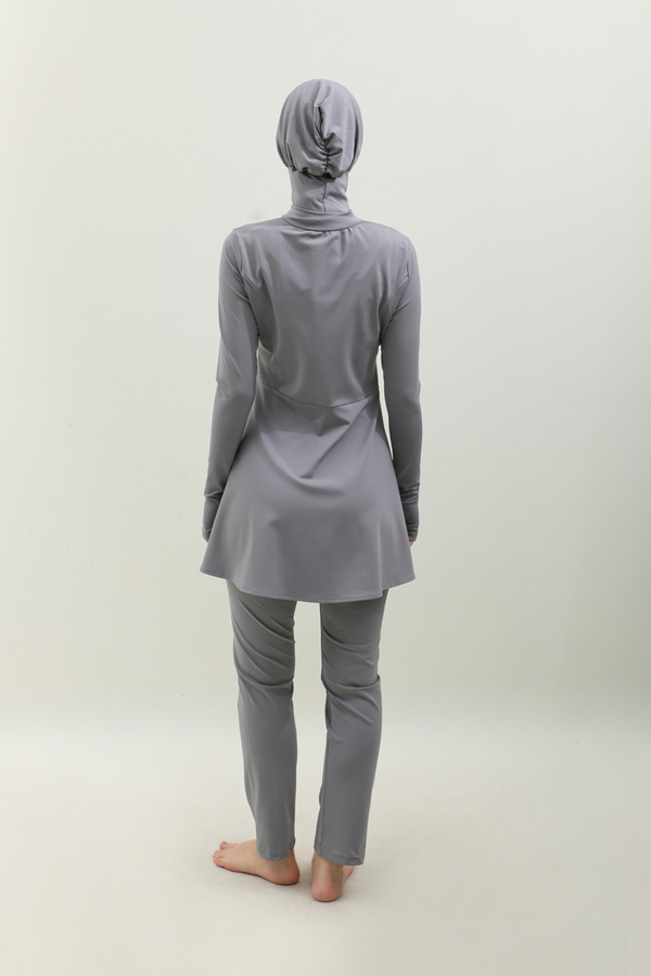 Volanlı Tesettür Mayo Takım Gri - 8