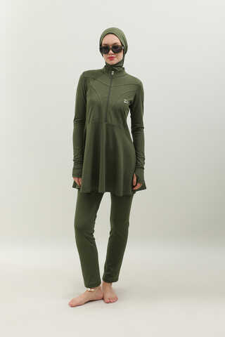 Volanlı Tesettür Mayo Takım Haki - 1