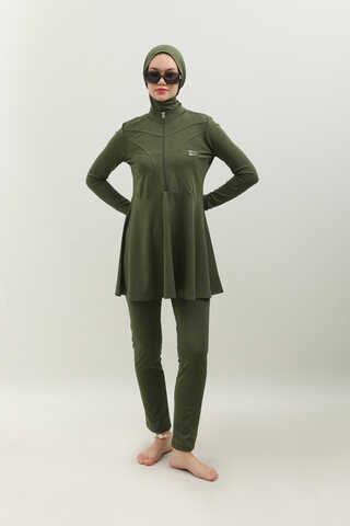 Volanlı Tesettür Mayo Takım Haki - 3