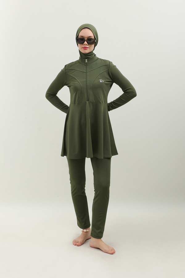 Volanlı Tesettür Mayo Takım Haki - 3