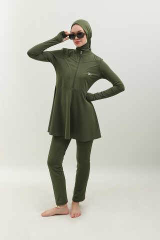 Volanlı Tesettür Mayo Takım Haki - 5