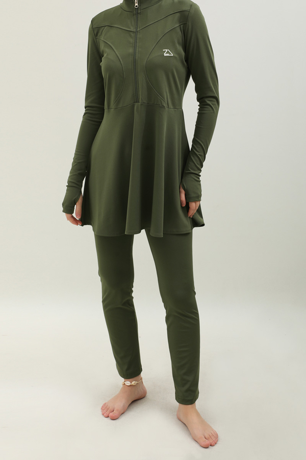 Volanlı Tesettür Mayo Takım Haki - 2