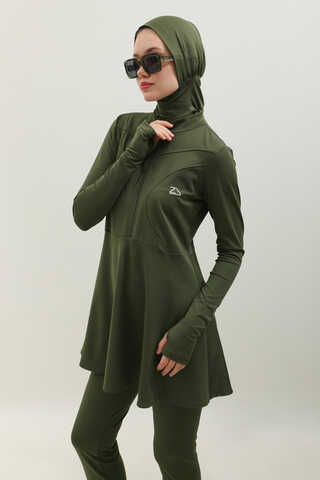 Volanlı Tesettür Mayo Takım Haki - 4
