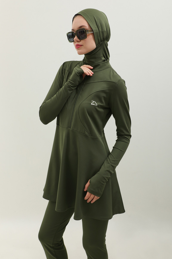 Volanlı Tesettür Mayo Takım Haki - 4