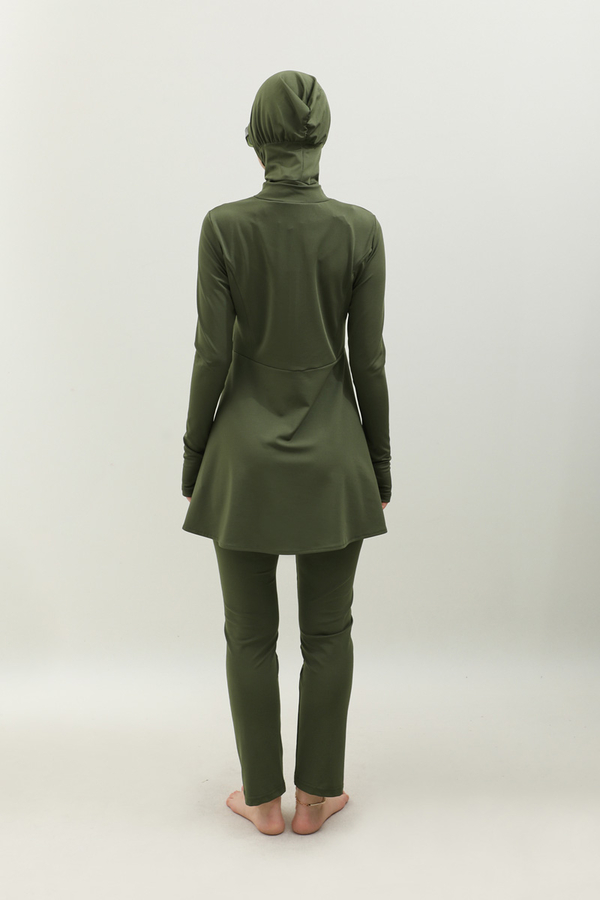 Volanlı Tesettür Mayo Takım Haki - 7