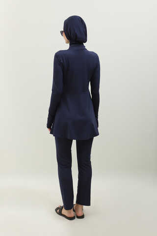 Volanlı Tesettür Mayo Takım Lacivert - 7
