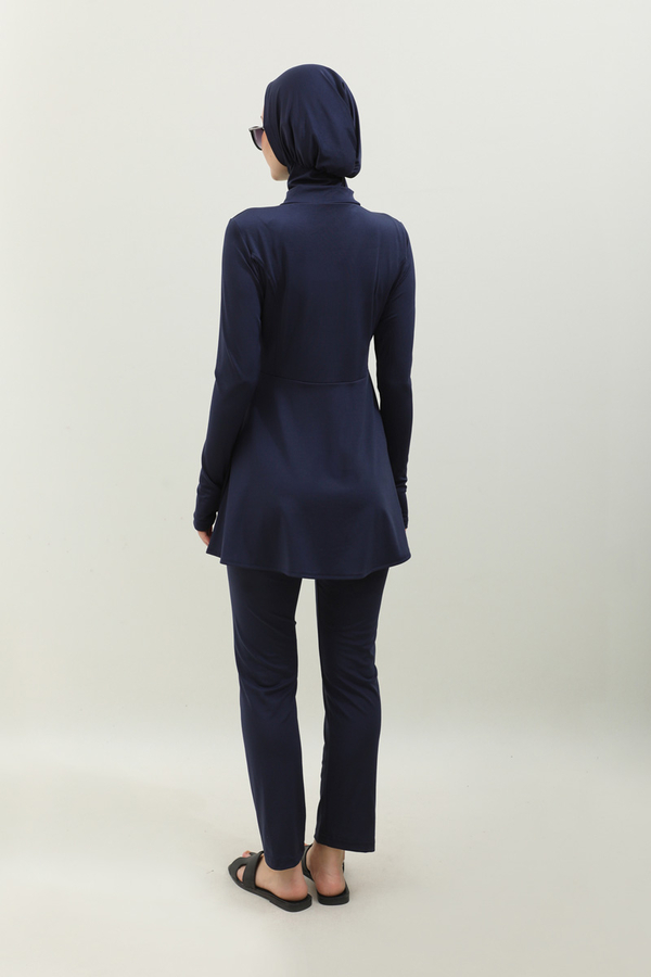 Volanlı Tesettür Mayo Takım Lacivert - 7