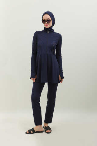 Volanlı Tesettür Mayo Takım Lacivert - 2