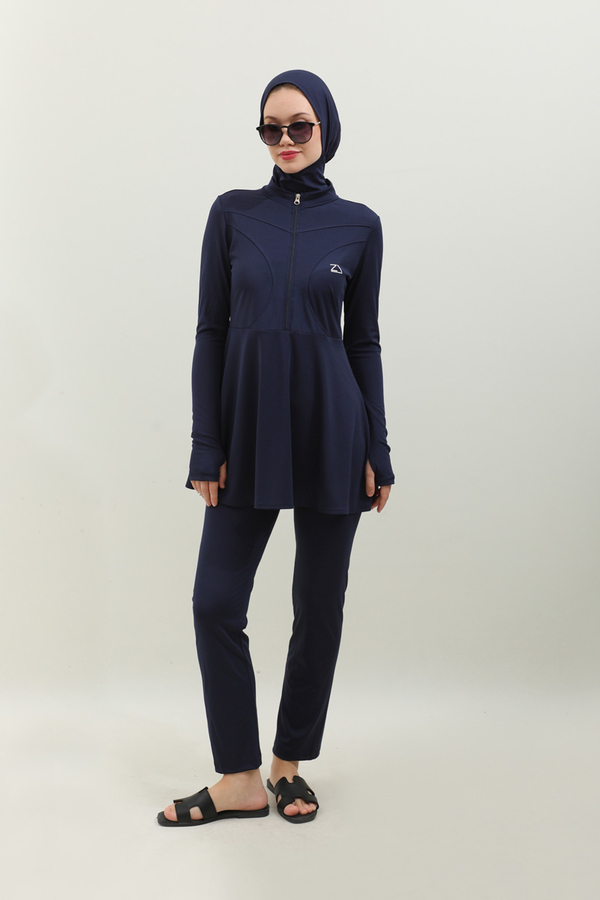Volanlı Tesettür Mayo Takım Lacivert - 2