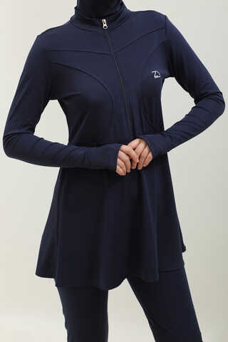 Volanlı Tesettür Mayo Takım Lacivert - 3